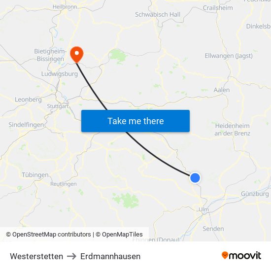 Westerstetten to Erdmannhausen map