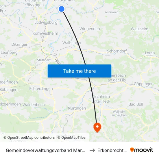 Gemeindeverwaltungsverband Marbach am Neckar to Erkenbrechtsweiler map
