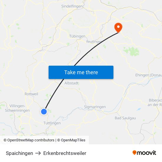 Spaichingen to Erkenbrechtsweiler map