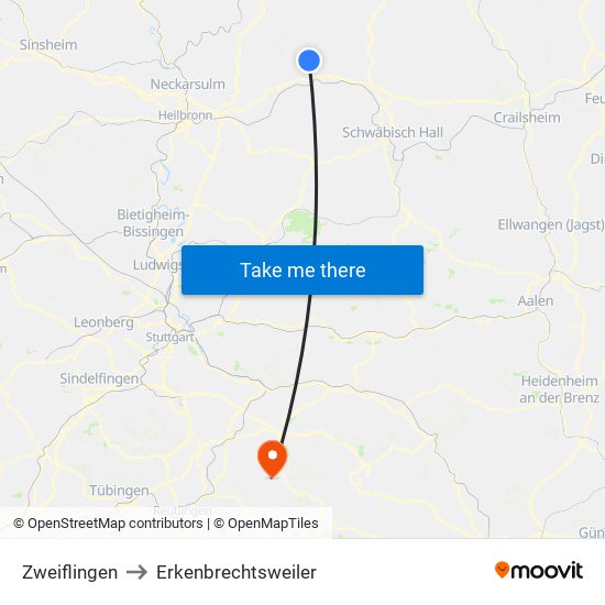 Zweiflingen to Erkenbrechtsweiler map
