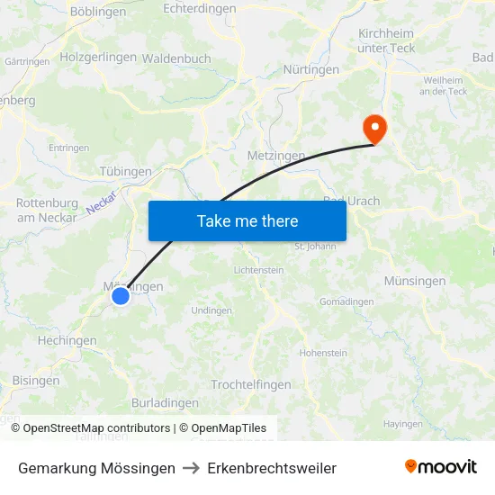 Gemarkung Mössingen to Erkenbrechtsweiler map