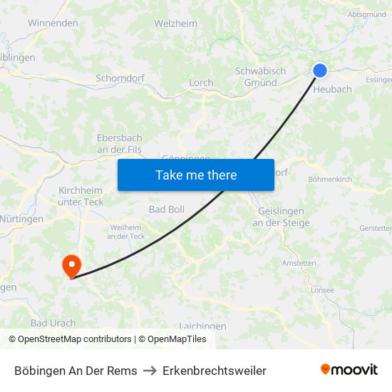 Böbingen An Der Rems to Erkenbrechtsweiler map