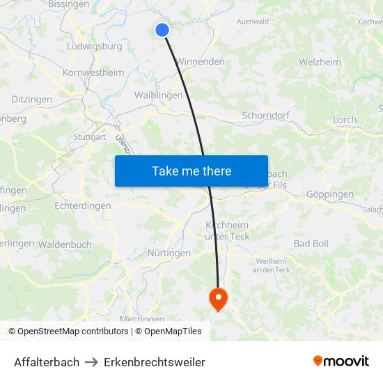 Affalterbach to Erkenbrechtsweiler map