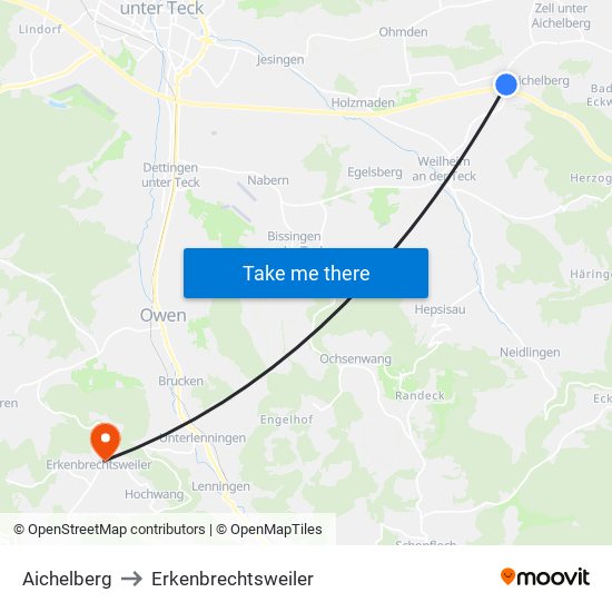 Aichelberg to Erkenbrechtsweiler map