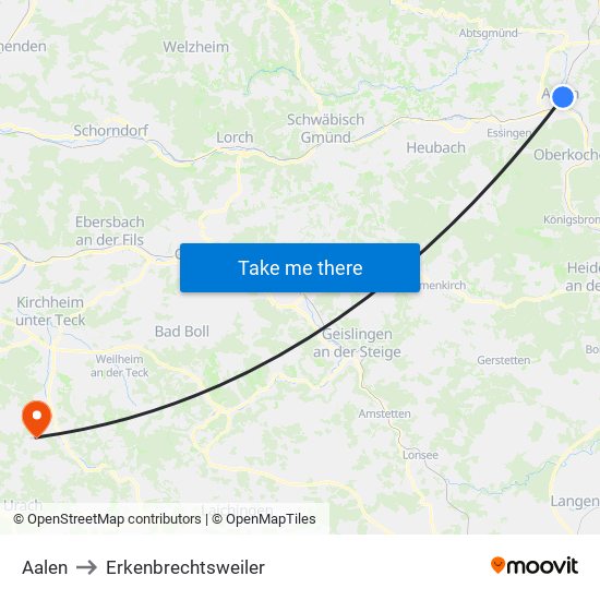 Aalen to Erkenbrechtsweiler map