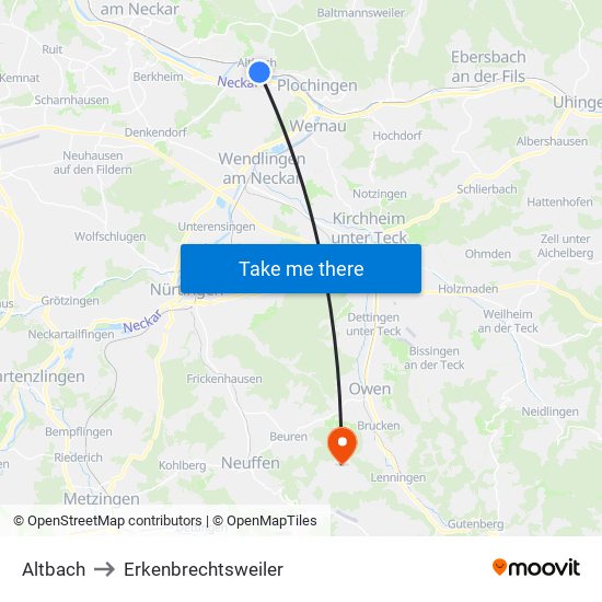 Altbach to Erkenbrechtsweiler map