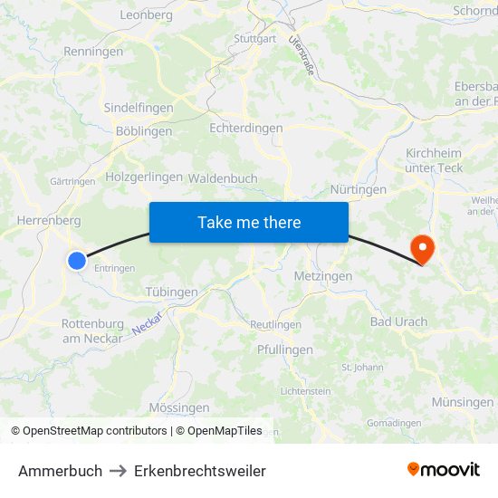 Ammerbuch to Erkenbrechtsweiler map