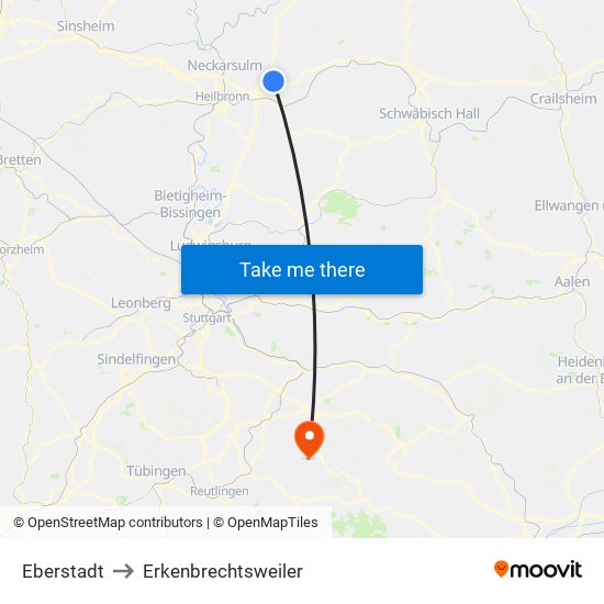 Eberstadt to Erkenbrechtsweiler map