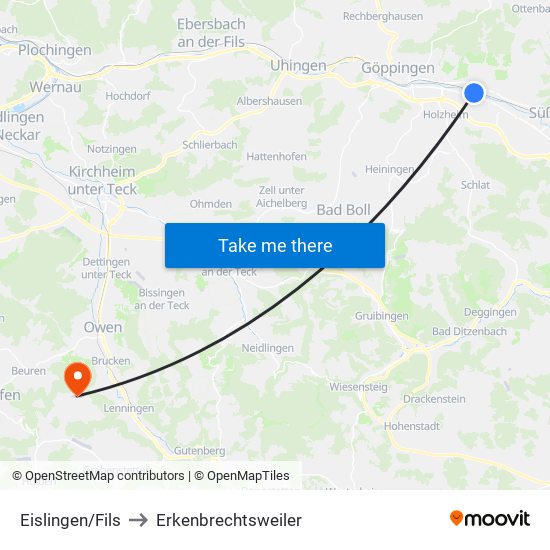 Eislingen/Fils to Erkenbrechtsweiler map