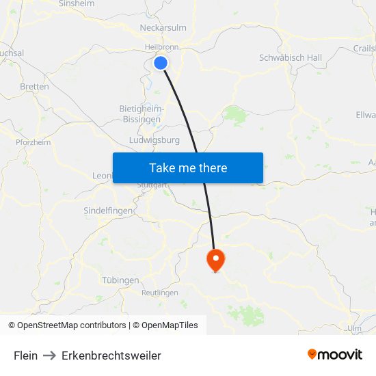 Flein to Erkenbrechtsweiler map