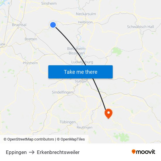 Eppingen to Erkenbrechtsweiler map