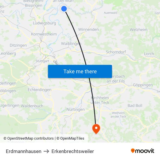 Erdmannhausen to Erkenbrechtsweiler map