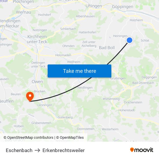 Eschenbach to Erkenbrechtsweiler map