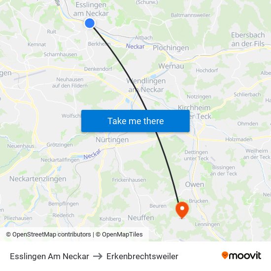 Esslingen Am Neckar to Erkenbrechtsweiler map