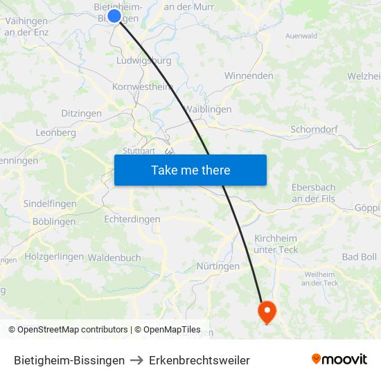 Bietigheim-Bissingen to Erkenbrechtsweiler map