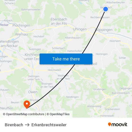 Birenbach to Erkenbrechtsweiler map