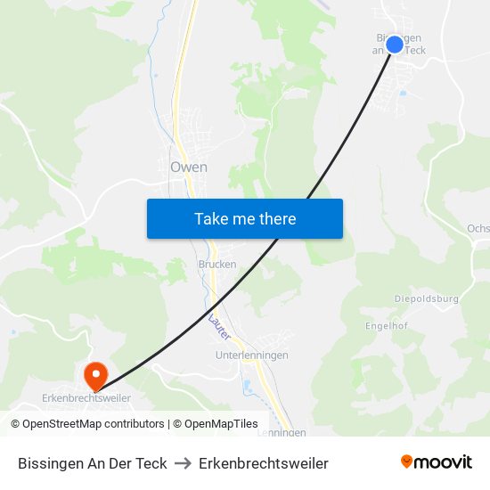 Bissingen An Der Teck to Erkenbrechtsweiler map