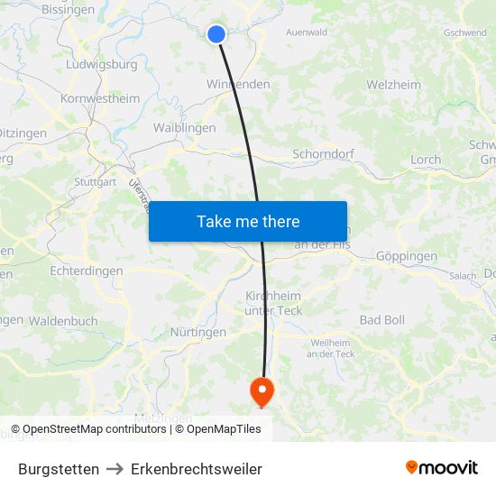 Burgstetten to Erkenbrechtsweiler map