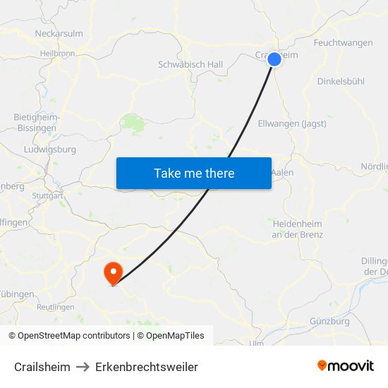 Crailsheim to Erkenbrechtsweiler map