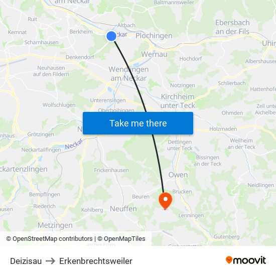 Deizisau to Erkenbrechtsweiler map