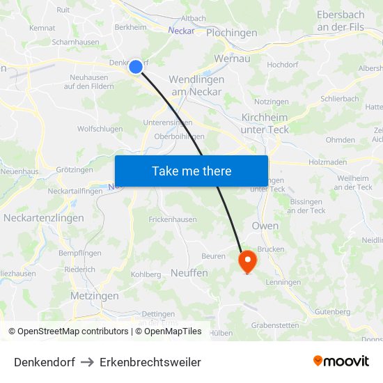 Denkendorf to Erkenbrechtsweiler map