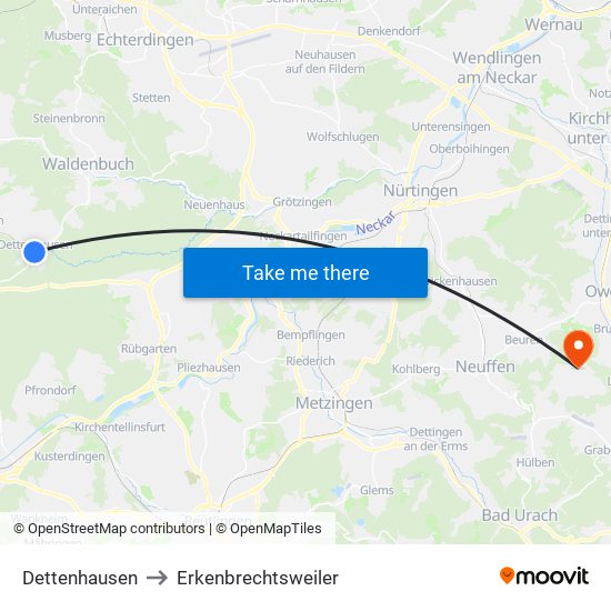 Dettenhausen to Erkenbrechtsweiler map