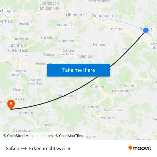 Süßen to Erkenbrechtsweiler map