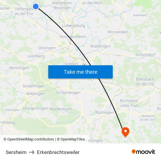 Sersheim to Erkenbrechtsweiler map