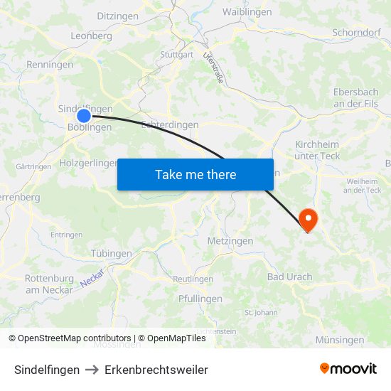 Sindelfingen to Erkenbrechtsweiler map