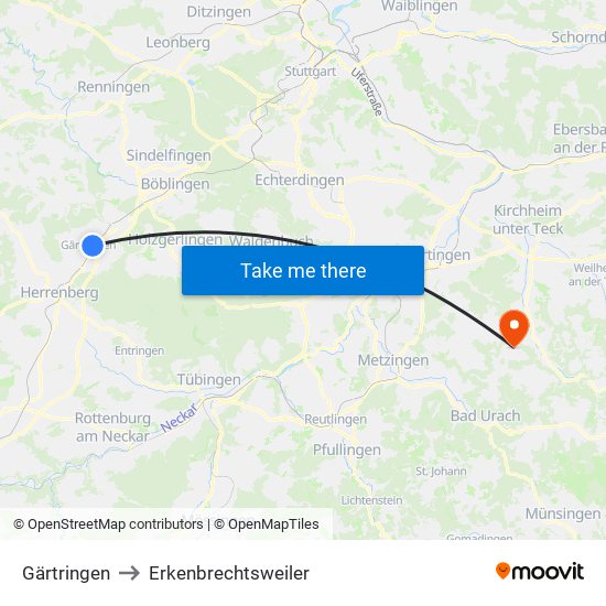 Gärtringen to Erkenbrechtsweiler map