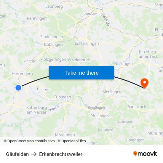 Gäufelden to Erkenbrechtsweiler map