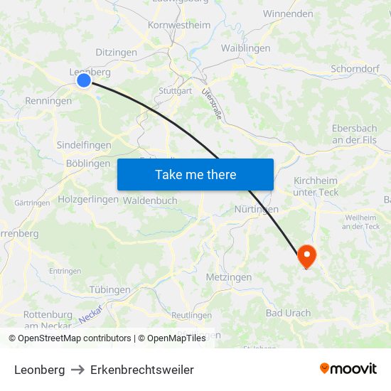 Leonberg to Erkenbrechtsweiler map