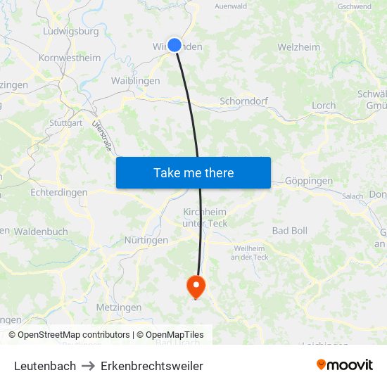 Leutenbach to Erkenbrechtsweiler map
