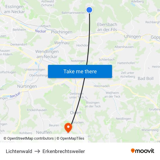 Lichtenwald to Erkenbrechtsweiler map