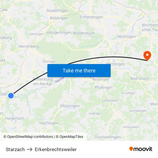 Starzach to Erkenbrechtsweiler map