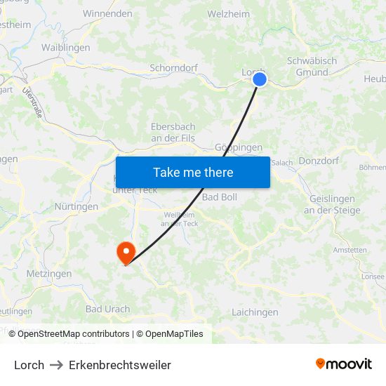 Lorch to Erkenbrechtsweiler map