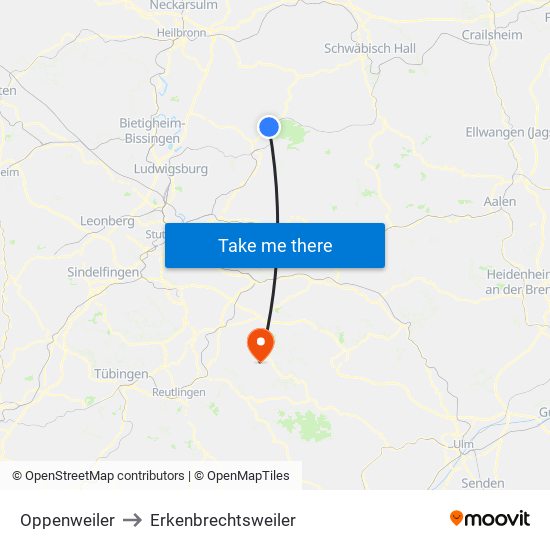 Oppenweiler to Erkenbrechtsweiler map