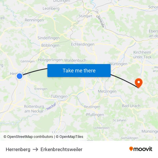 Herrenberg to Erkenbrechtsweiler map