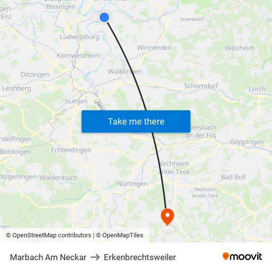 Marbach Am Neckar to Erkenbrechtsweiler map