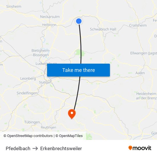 Pfedelbach to Erkenbrechtsweiler map