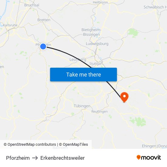 Pforzheim to Erkenbrechtsweiler map