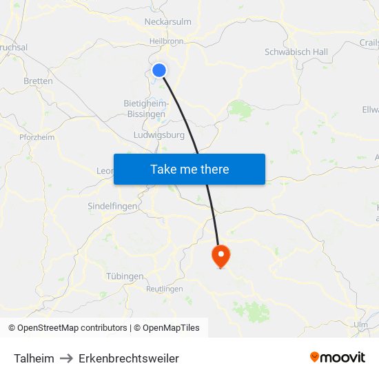 Talheim to Erkenbrechtsweiler map