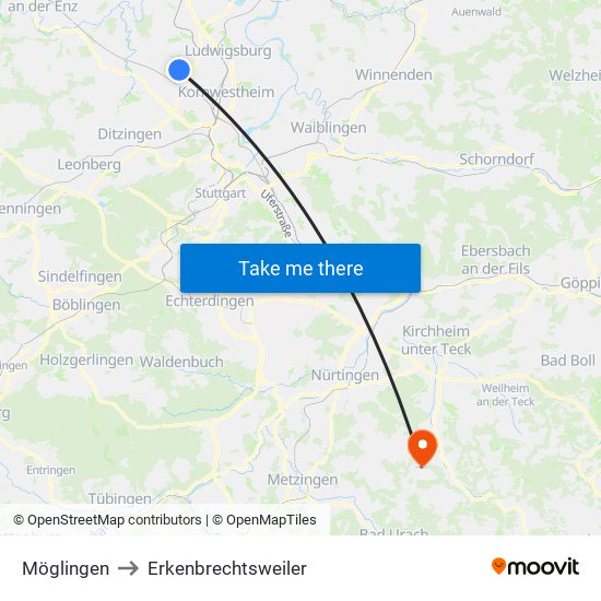 Möglingen to Erkenbrechtsweiler map