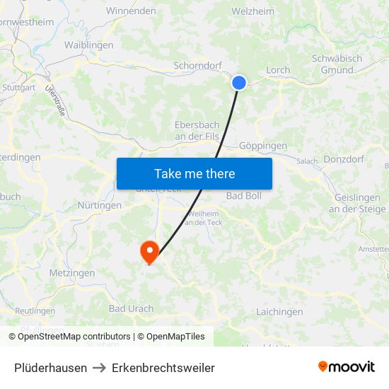 Plüderhausen to Erkenbrechtsweiler map