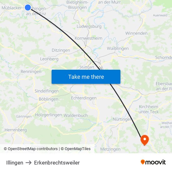 Illingen to Erkenbrechtsweiler map