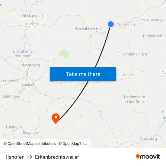 Ilshofen to Erkenbrechtsweiler map