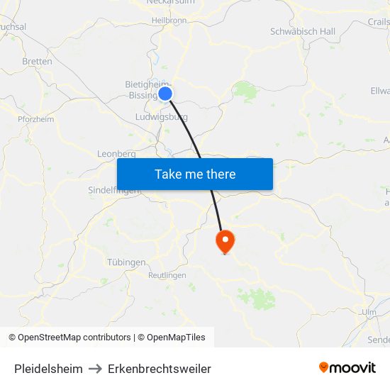 Pleidelsheim to Erkenbrechtsweiler map