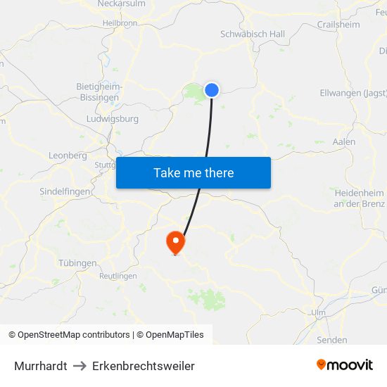 Murrhardt to Erkenbrechtsweiler map