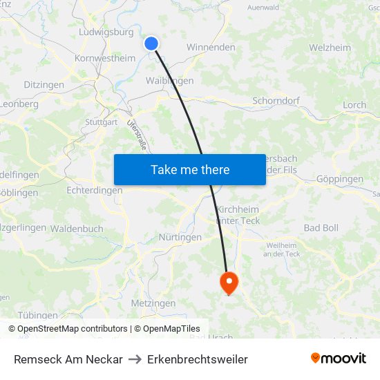 Remseck Am Neckar to Erkenbrechtsweiler map