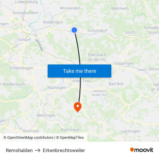 Remshalden to Erkenbrechtsweiler map